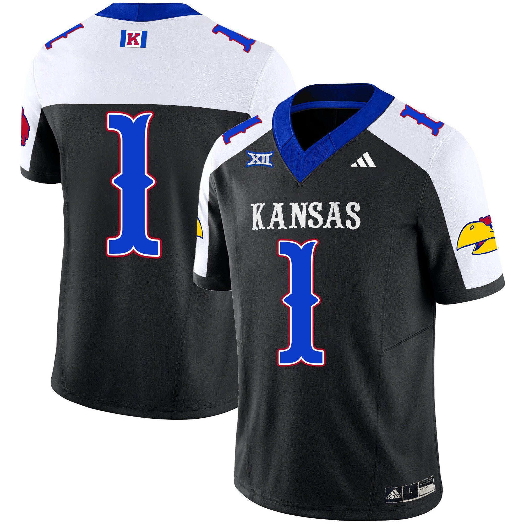 Men Kansas Jayhawks #1 No Name Black 2024 Blackhawk Vapor Limited NCAA Jersey style 1